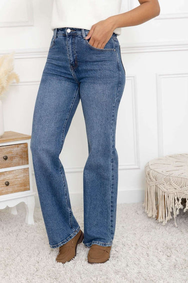 Jean wide leg femme à poches décorées – Bleu