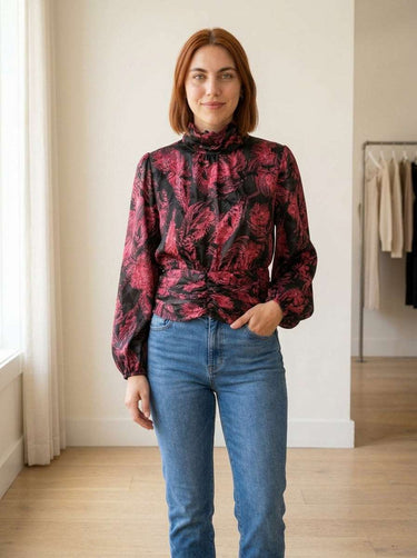 Blouse imprimée botanique élégante – Noir